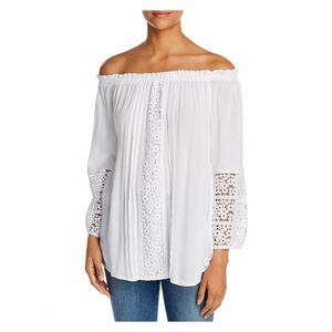 ALISON ANDREWS Womens White Stretch Smocked Long Sleeve Off Shoulder Top S